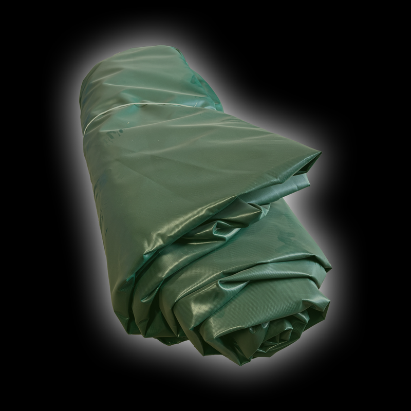 2x Green Cover Tops 7.31m rolled up, showcasing the vibrant green color and durable material.