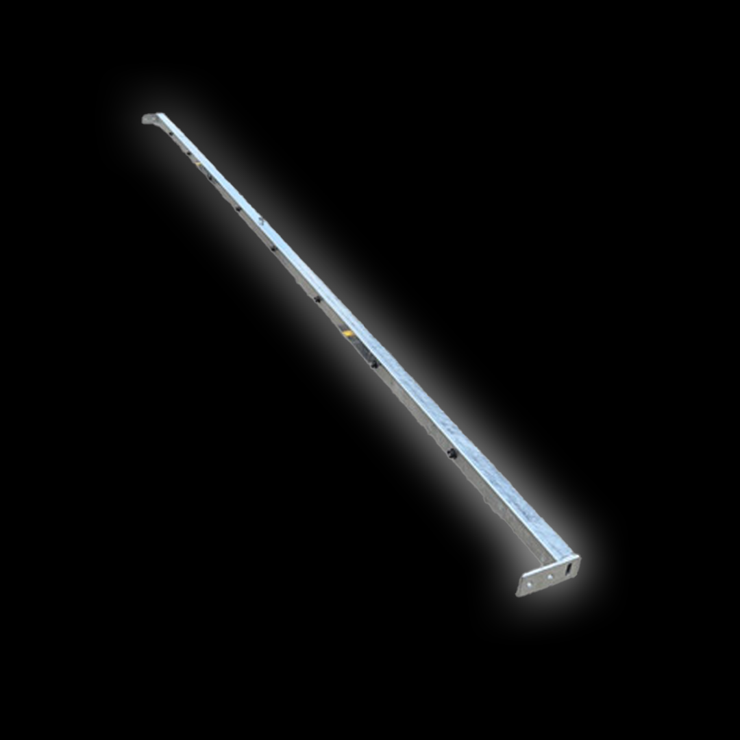 Metal cross member beam with multiple attachment points isolated on black background