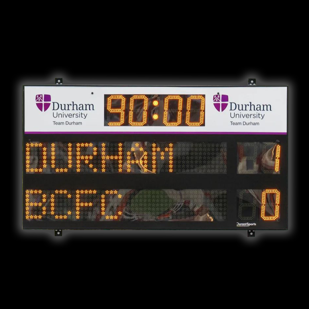 DSR4 Standard Scoreboard displaying time and score for Durham University vs Visitors with bright LED digits.
