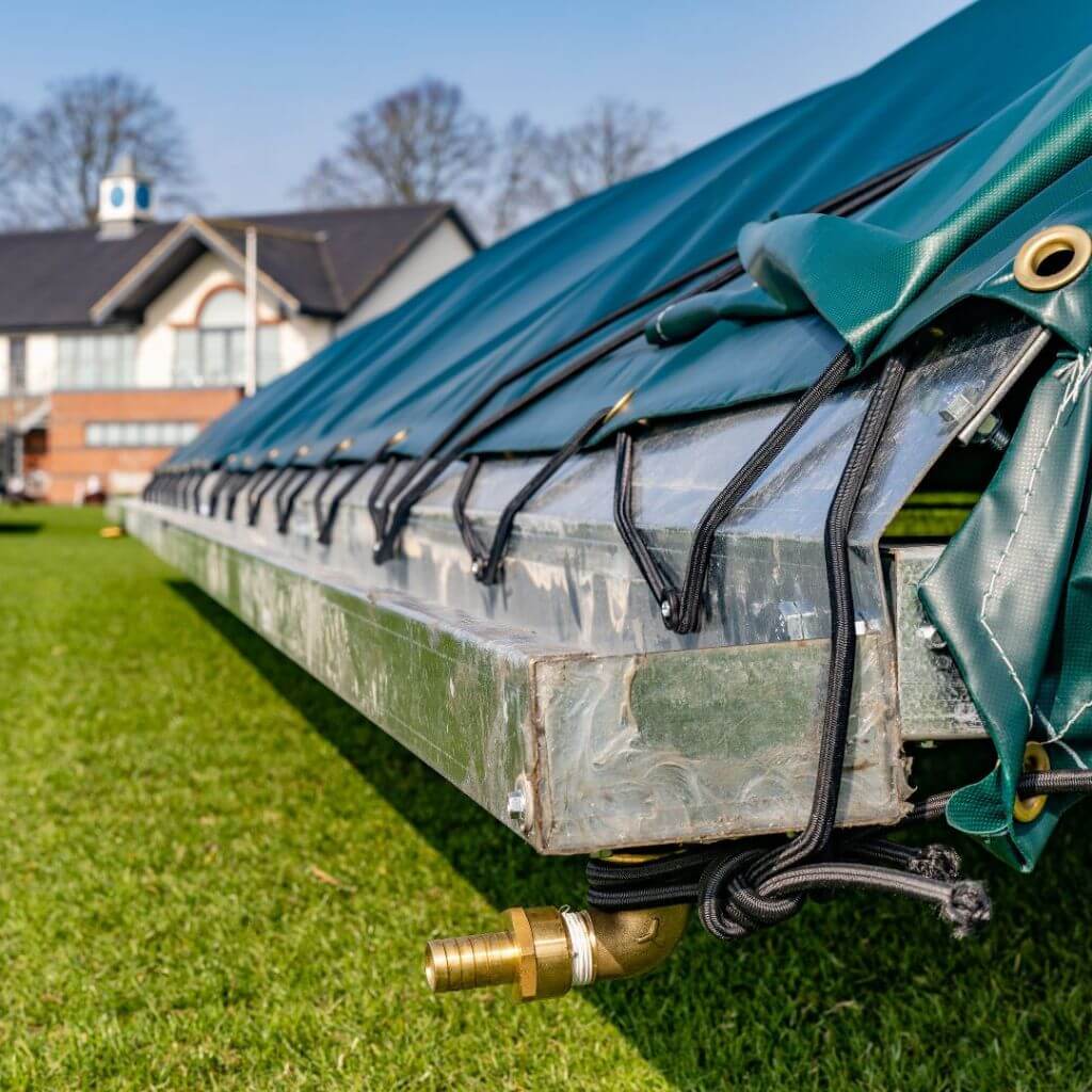 Mobile Cover Gutter shown on the field, highlighting its construction and compatibility features.