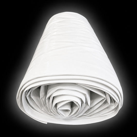 3x White Cover Tops 7.31m rolled up, ideal for various covering needs and ready for customer fitting.