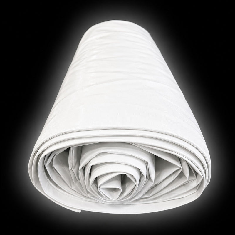 3x White Cover Tops 7.31m rolled up, ideal for various covering needs and ready for customer fitting.