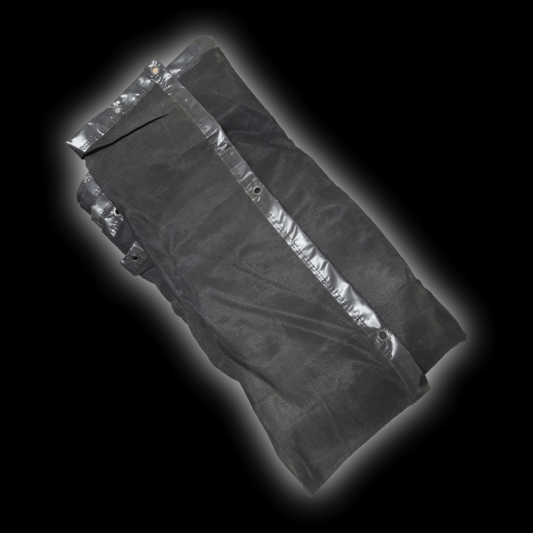 7.35m x 2m Mesh Batting Screen - black mesh with hemmed edges and eyelets for DIY attachment.