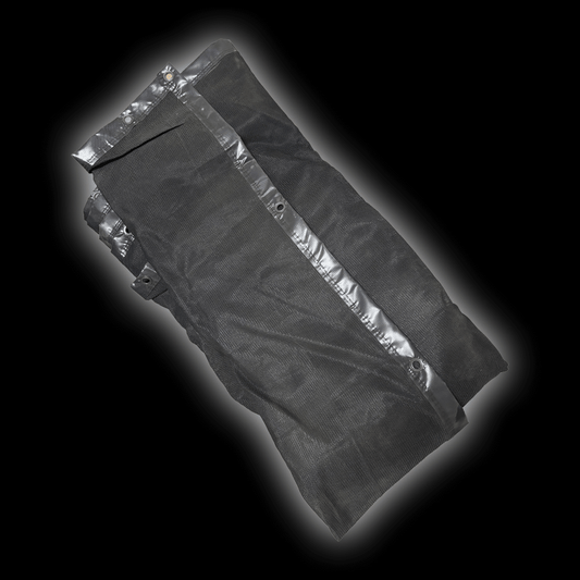7.35m x 2m Mesh Batting Screen - black mesh with hemmed edges and eyelets for DIY attachment.