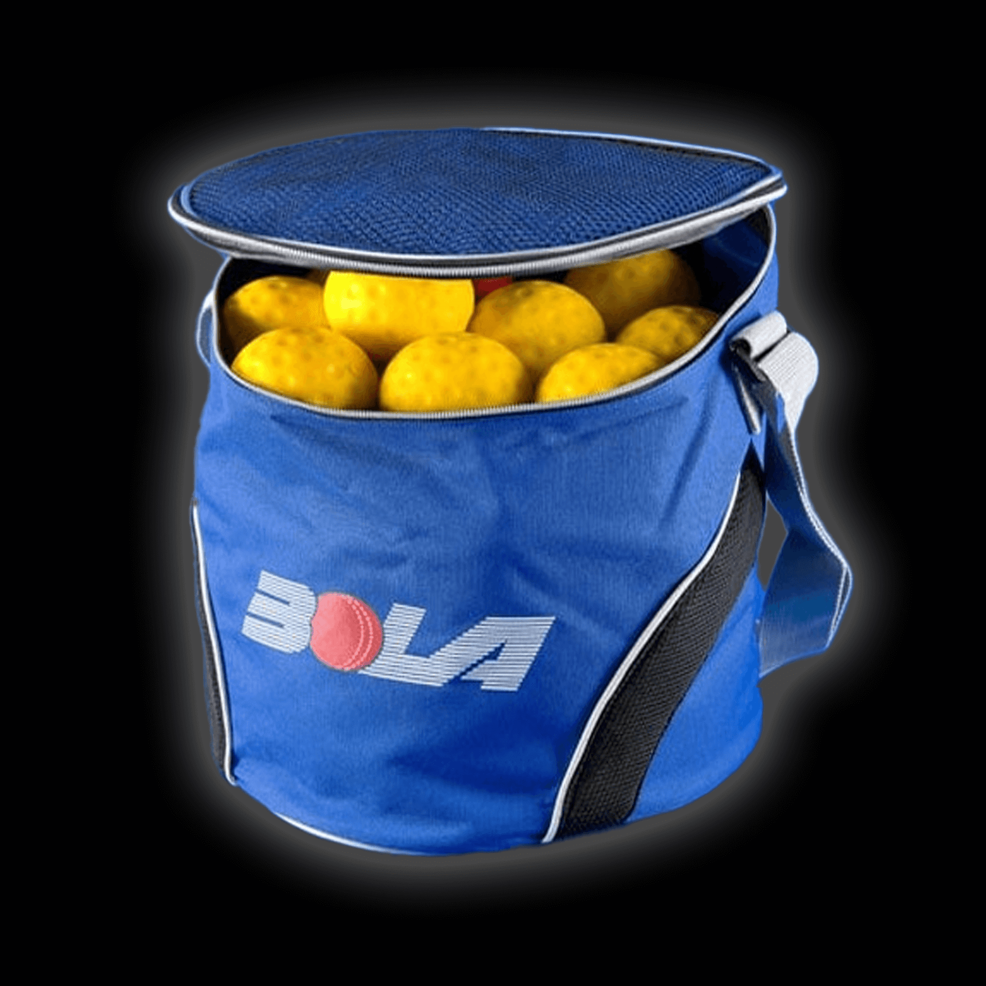 Blue Ball Storage Bag filled with yellow balls, perfect for organizing sports equipment.