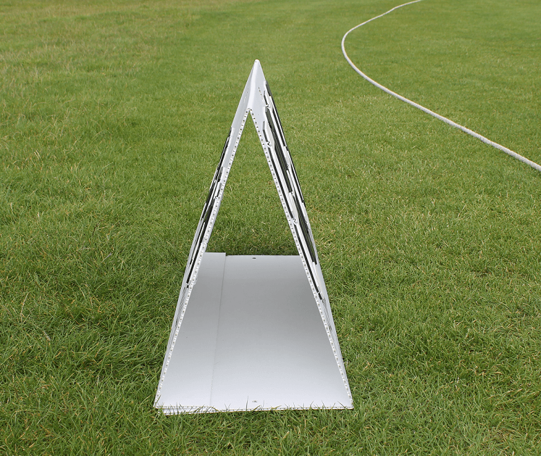 CleverScore Standup Double Sided Manual Scoreboard on green grass, showcasing its dual-sided design.