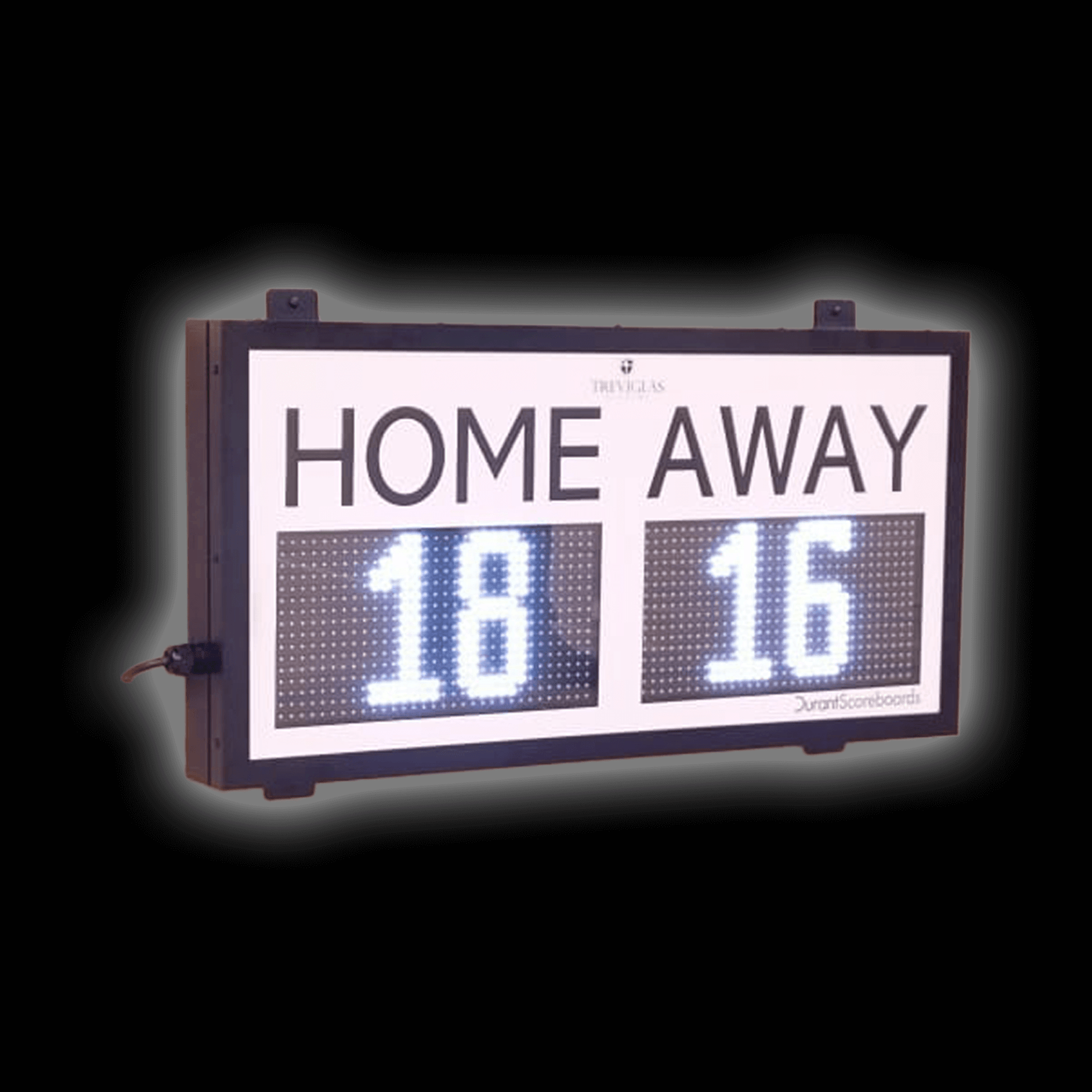 HOME/AWAY Indoor Scoreboard showing scores for home and away teams.