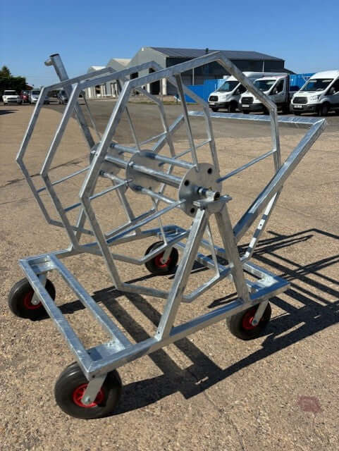 Double Rope Winder on a wheeled cart for convenient rope storage and transport.