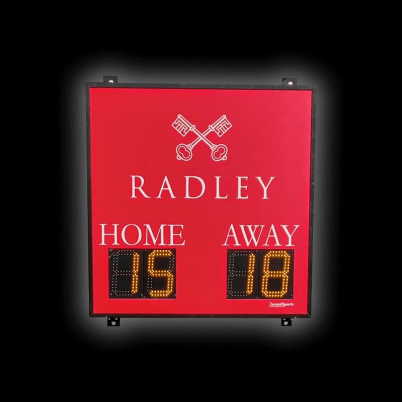 DSF1 Standard Scoreboard displaying the RADLEY logo with home and away scores of 15 and 18.
