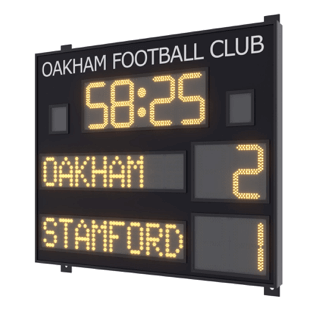 DSF3 Standard Scoreboard showing time and scores for Oakham and Stanford Football match.