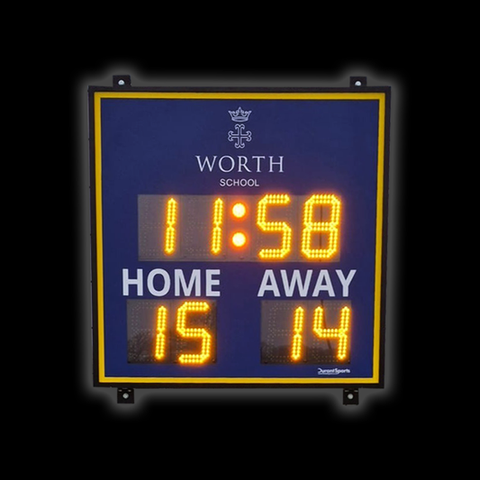 DSH2 Standard Scoreboard displaying time and scores in bright LED digits for hockey games.