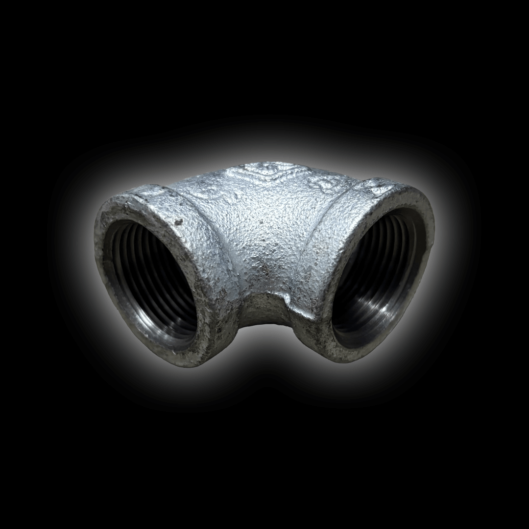 Mobile Cover Elbow, metal elbow fitting with threaded ends for pipe connections.