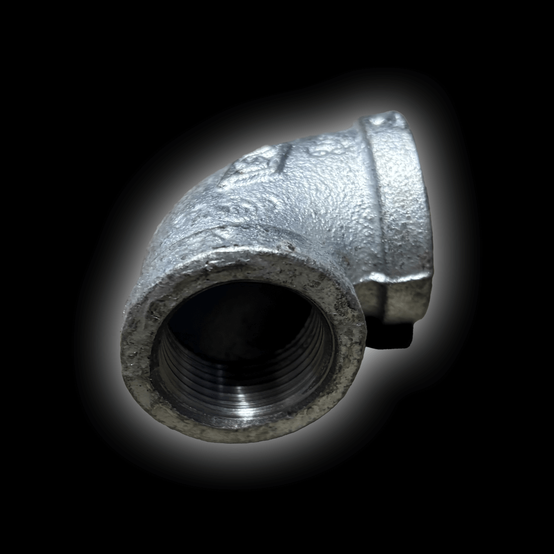 Mobile Cover Elbow, showcasing a metallic elbow fitting with threaded interior for plumbing applications.