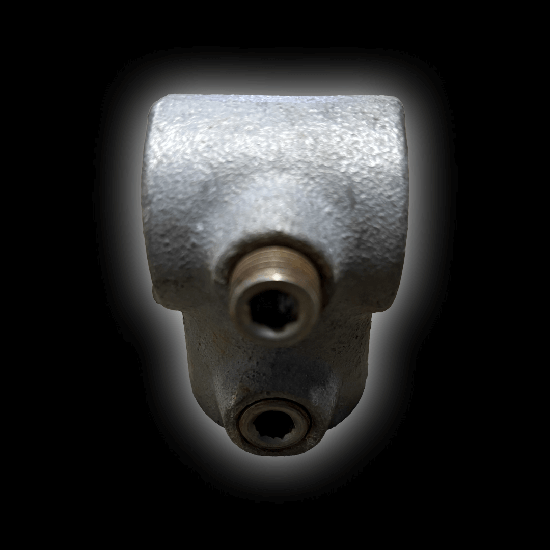 Mobile Cover 2 Way Clamp with a metallic finish and threaded sections for secure attachment.