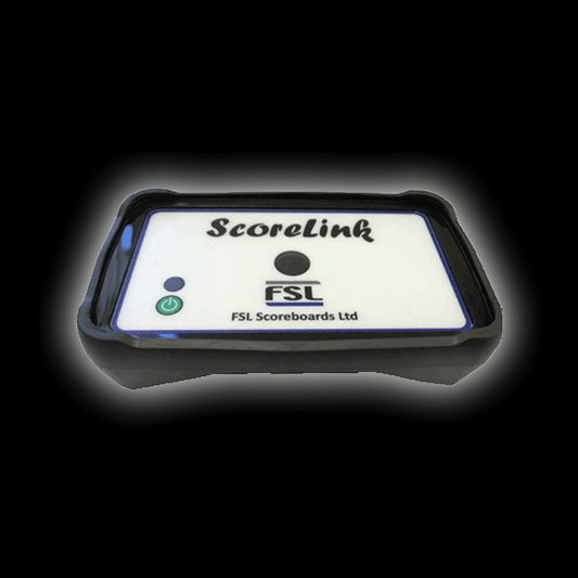 PCS Bluetooth Score Link device connected to cricket scoreboards for real-time game updates.