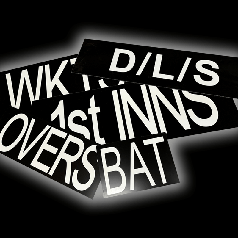 Scoreboard Signs featuring high-visibility white lettering on black backgrounds for scoring in sports.