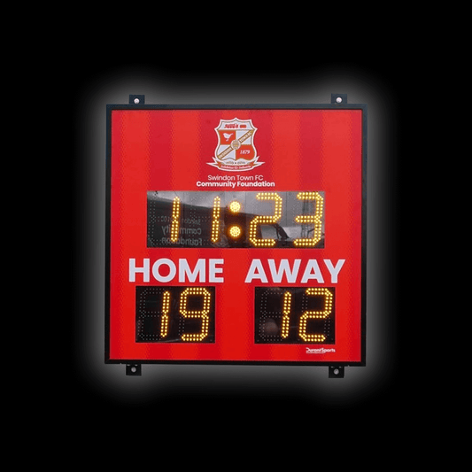 DSF2 Standard Scoreboard displaying match time and scores for home and away teams in bright LED.